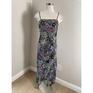 Vintage Y2K Eva Blue Women 8 Floral Asymmetrical Hem Midi Dress Whimsigoth Fairy